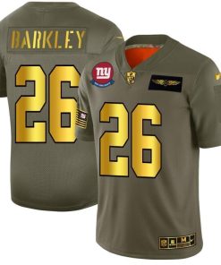 New York Giants #26 Saquon Barkley NFL Men's Nike Olive Gold 2019 Salute To Service Limited Jersey
