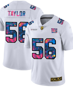 New York Giants #56 Lawrence Taylor Men's White Nike Multi-Color 2020 NFL Crucial Catch Limited NFL Jersey