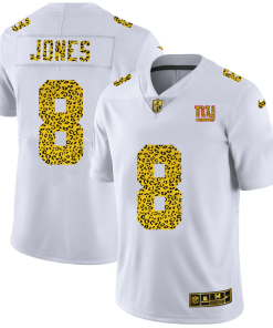 New York Giants #8 Daniel Jones Men's Nike Flocked Leopard Print Vapor Limited NFL Jersey White