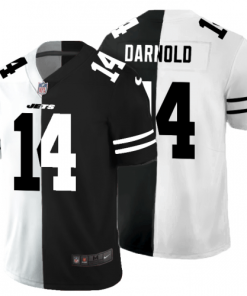 New York New York Jets #14 Sam Darnold Men's Black V White Peace Split Nike Vapor Untouchable Limited NFL Jersey Men's