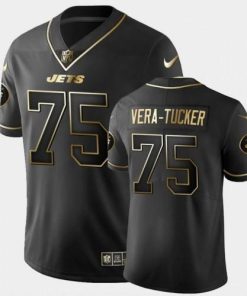 New York New York Jets #75 Alijah Vera-Tucker Men's Nike Black Golden Edition Vapor Limited Jersey Men's