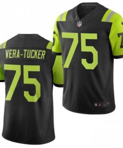 New York New York Jets #75 Alijah Vera-Tucker Men's Nike Black Green City Edition Vapor Limited Jersey Men's