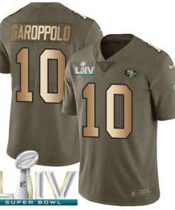 Nike 49ers #10 Jimmy Garoppolo Olive/Gold Super Bowl LIV 2020 Men's Stitched NFL Limited 2017 Salute To Service Jersey