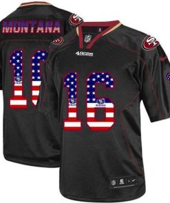 Nike 49ers #16 Joe Montana Black Men's Stitched NFL Elite USA Flag Fashion Jersey