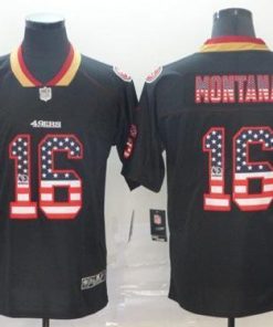 Nike 49ers #16 Joe Montana Black Men's Stitched NFL Limited Rush USA Flag Jersey