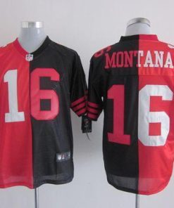 Nike 49ers #16 Joe Montana Black/Red Men's Stitched NFL Elite Split Jersey