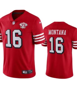 Nike 49ers #16 Joe Montana Red Rush Men's 75th Anniversary Stitched NFL Vapor Untouchable Limited Jersey