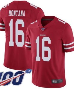 Nike 49ers #16 Joe Montana Red Team Color Men's Stitched NFL 100th Season Vapor Limited Jersey