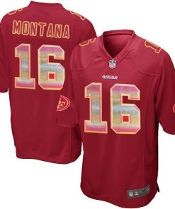 Nike 49ers #16 Joe Montana Red Team Color Men's Stitched NFL Limited Strobe Jersey
