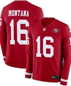 Nike 49ers #16 Joe Montana Red Team Color Men's Stitched NFL Limited Therma Long Sleeve Jersey