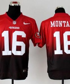 Nike 49ers #16 Joe Montana Red/Black Men's Stitched NFL Elite Fadeaway Fashion Jersey