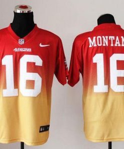 Nike 49ers #16 Joe Montana Red/Gold Men's Stitched NFL Elite Fadeaway Fashion Jersey