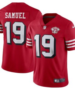 Nike 49ers #19 Deebo Samuel Red Rush Men's 75th Anniversary Stitched NFL Vapor Untouchable Limited Jersey