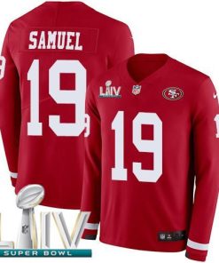 Nike 49ers #19 Deebo Samuel Red Super Bowl LIV 2020 Team Color Men's Stitched NFL Limited Therma Long Sleeve Jersey