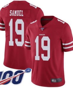 Nike 49ers #19 Deebo Samuel Red Team Color Men's Stitched NFL 100th Season Vapor Limited Jersey