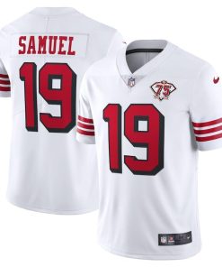 Nike 49ers #19 Deebo Samuel White Rush Men's 75th Anniversary Stitched NFL Vapor Untouchable Limited Jersey