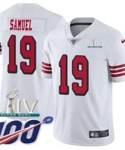 Nike 49ers #19 Deebo Samuel White Super Bowl LIV 2020 Rush Men's Stitched NFL Limited 100th Season Jersey