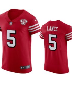 Nike 49ers #5 Trey Lance Red Rush Men's 75th Anniversary Stitched NFL Vapor Untouchable Elite Jersey