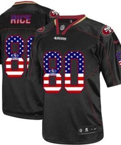 Nike 49ers #80 Jerry Rice Black Men's Stitched NFL Elite USA Flag Fashion Jersey