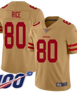 Nike 49ers #80 Jerry Rice Gold Men's Stitched NFL Limited Inverted Legend 100th Season Jersey