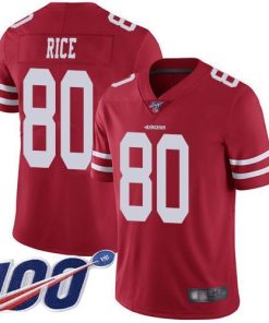 Nike 49ers #80 Jerry Rice Red Team Color Men's Stitched NFL 100th Season Vapor Limited Jersey