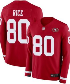 Nike 49ers #80 Jerry Rice Red Team Color Men's Stitched NFL Limited Therma Long Sleeve Jersey