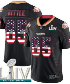 Nike 49ers #85 George Kittle Black Super Bowl LIV 2020 Men's Stitched NFL Limited Rush USA Flag Jersey