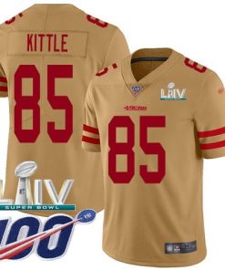 Nike 49ers #85 George Kittle Gold Super Bowl LIV 2020 Men's Stitched NFL Limited Inverted Legend 100th Season Jersey
