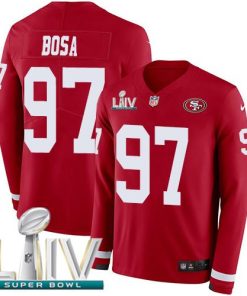 Nike 49ers #97 Nick Bosa Red Super Bowl LIV 2020 Team Color Men's Stitched NFL Limited Therma Long Sleeve Jersey