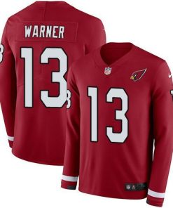 Nike Arizona Cardinals #13 Kurt Warner Red Team Color Men's Stitched NFL Limited Therma Long Sleeve Jersey Men's