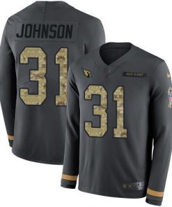 Nike Arizona Cardinals #31 David Johnson Anthracite Salute to Service Men's Stitched NFL Limited Therma Long Sleeve Jersey Men's