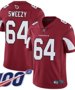 Nike Arizona Cardinals #64 J.R. Sweezy Red Team Color Men's Stitched NFL 100th Season Vapor Limited Jersey Men's