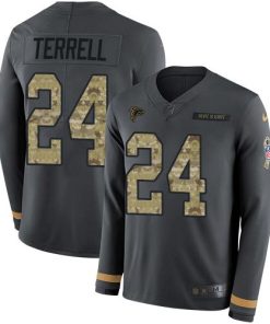 Nike Atlanta Falcons #24 A.J. Terrell Anthracite Salute to Service Men's Stitched NFL Limited Therma Long Sleeve Jersey Men's