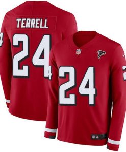 Nike Atlanta Falcons #24 A.J. Terrell Red Team Color Men's Stitched NFL Limited Therma Long Sleeve Jersey Men's