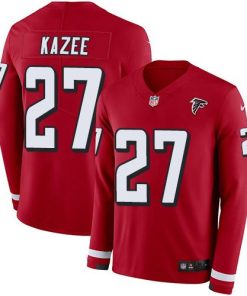Nike Atlanta Falcons #27 Damontae Kazee Red Team Color Men's Stitched NFL Limited Therma Long Sleeve Jersey Men's