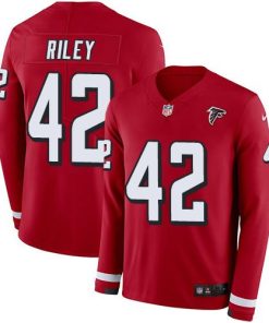 Nike Atlanta Falcons #42 Duke Riley Red Team Color Men's Stitched NFL Limited Therma Long Sleeve Jersey Men's