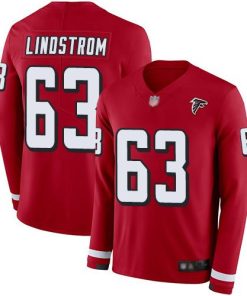 Nike Atlanta Falcons #63 Chris Lindstrom Red Team Color Men's Stitched NFL Limited Therma Long Sleeve Jersey Men's