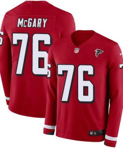 Nike Atlanta Falcons #76 Kaleb McGary Red Team Color Men's Stitched NFL Limited Therma Long Sleeve Jersey Men's