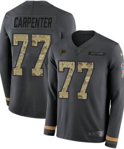 Nike Atlanta Falcons #77 James Carpenter Anthracite Salute to Service Men's Stitched NFL Limited Therma Long Sleeve Jersey Men's