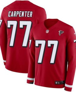 Nike Atlanta Falcons #77 James Carpenter Red Team Color Men's Stitched NFL Limited Therma Long Sleeve Jersey Men's