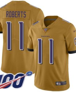 Nike Baltimore Ravens #11 Seth Roberts Gold Men's Stitched NFL Limited Inverted Legend 100th Season Jersey Men's
