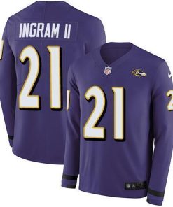 Nike Baltimore Ravens #21 Mark Ingram II Purple Team Color Men's Stitched NFL Limited Therma Long Sleeve Jersey Men's