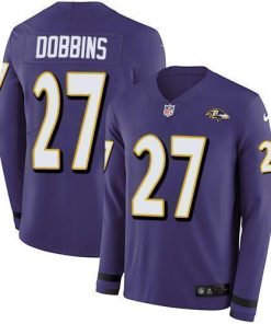 Nike Baltimore Ravens #27 J.K. Dobbins Purple Team Color Men's Stitched NFL Limited Therma Long Sleeve Jersey Men's
