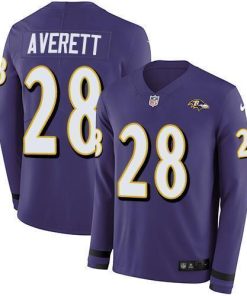 Nike Baltimore Ravens #28 Anthony Averett Purple Team Color Men's Stitched NFL Limited Therma Long Sleeve Jersey Men's