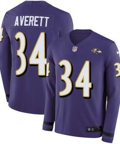 Nike Baltimore Ravens #34 Anthony Averett Purple Team Color Men's Stitched NFL Limited Therma Long Sleeve Jersey Men's