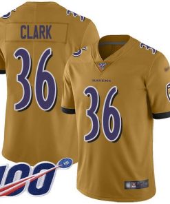 Nike Baltimore Ravens #36 Chuck Clark Gold Men's Stitched NFL Limited Inverted Legend 100th Season Jersey Men's
