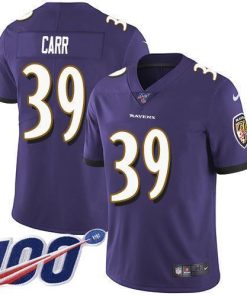 Nike Baltimore Ravens #39 Brandon Carr Purple Team Color Men's Stitched NFL 100th Season Vapor Untouchable Limited Jersey Men's
