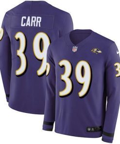 Nike Baltimore Ravens #39 Brandon Carr Purple Team Color Men's Stitched NFL Limited Therma Long Sleeve Jersey Men's