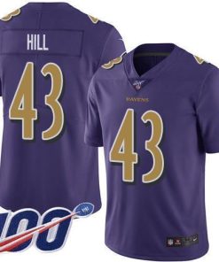 Nike Baltimore Ravens #43 Justice Hill Purple Men's Stitched NFL Limited Rush 100th Season Jersey Men's