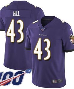 Nike Baltimore Ravens #43 Justice Hill Purple Team Color Men's Stitched NFL 100th Season Vapor Untouchable Limited Jersey Men's